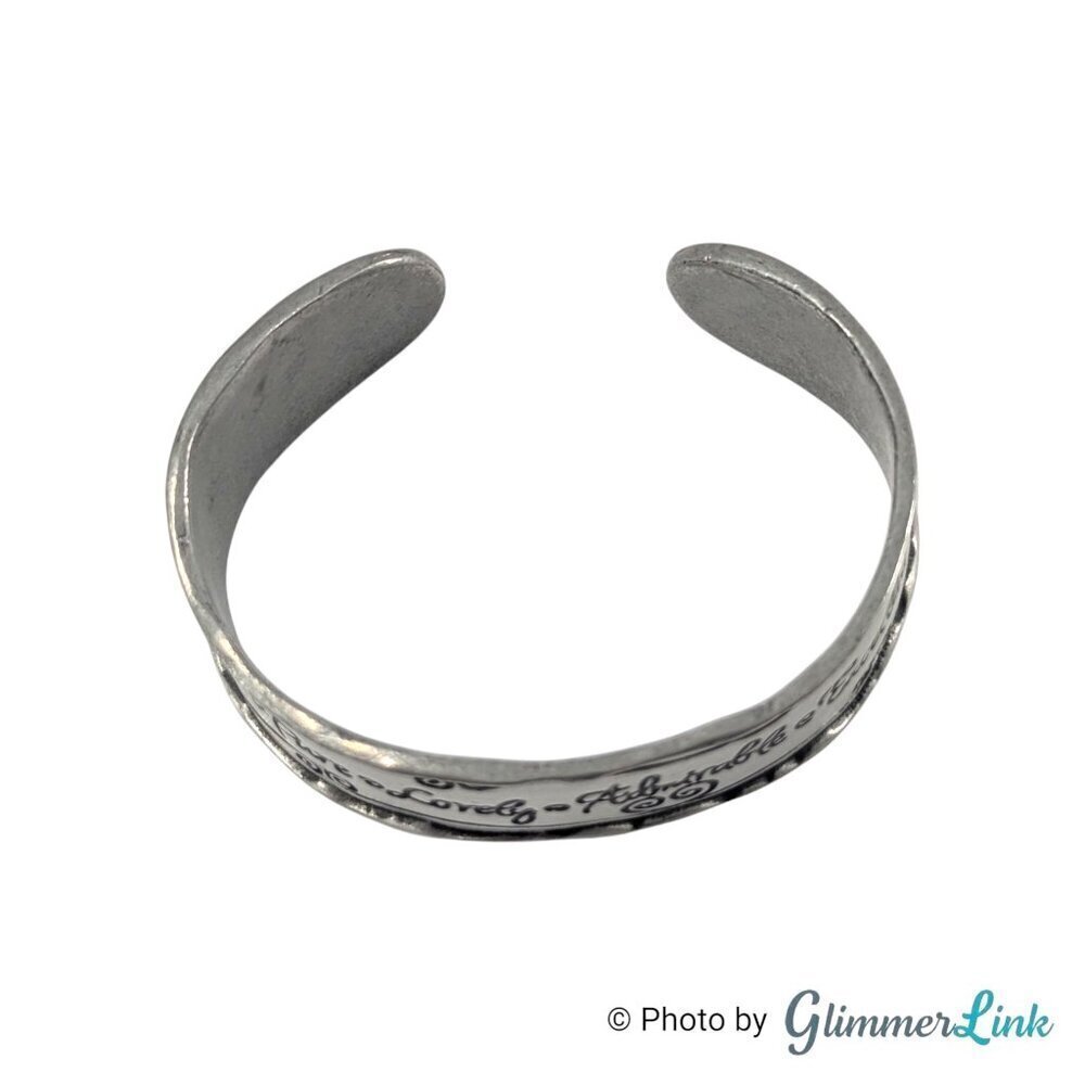 Blessings Inspirational Think on These Things Silver Tone Cuff Bracelet - Picture 8 of 10